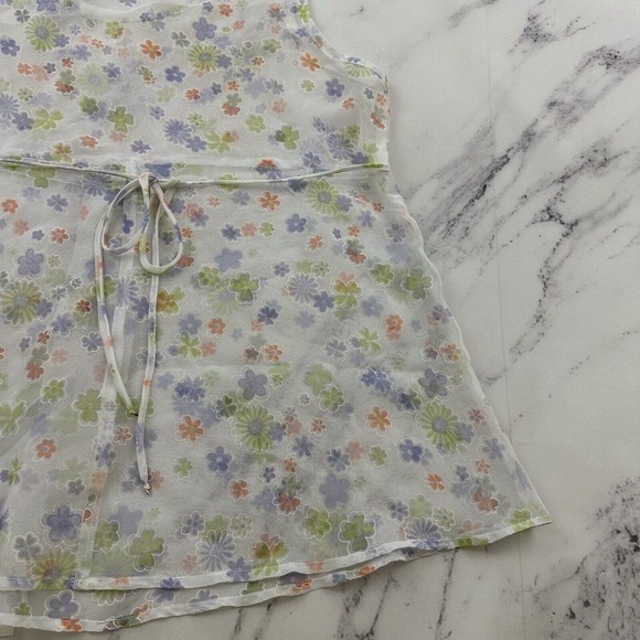 Finesse Womens Vintage Y2k Babydoll Top Size L White Purple Floral Sheer - Picture 10 of 11